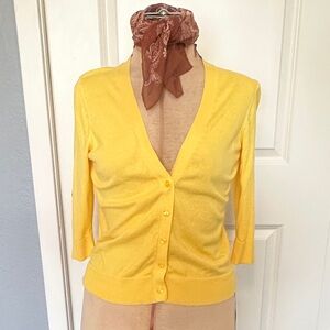 Yellow Women's V-Neck Button Cardigan Sweater